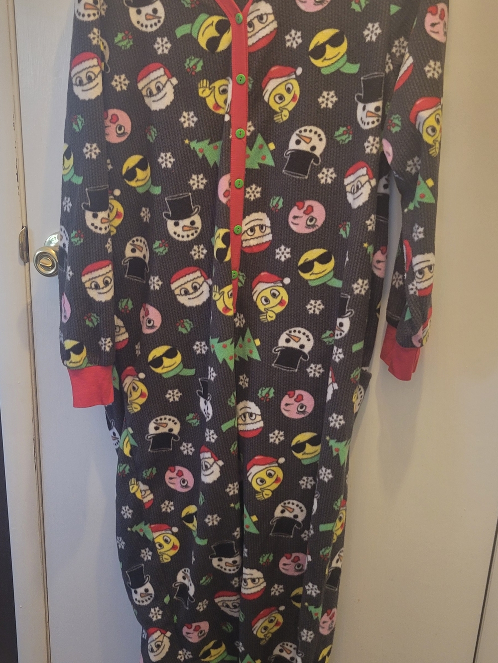 Naughty Nice Red Holiday Fleece Onesie Pajamas with Emojis